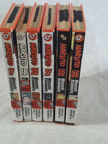 Naruto Manga Mixed Bundle Lot of Volume 17, 18, 25, 27, 55, 56 Hardcover Ex-Lib