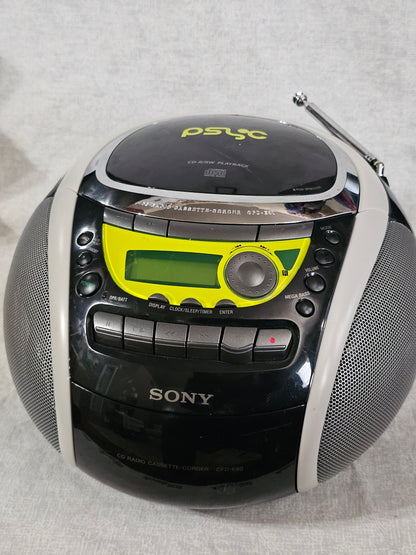 Sony PSYC CFD-E90 Boombox CD AM/FM Cassette AUX Remote Black/Yellow Mega Bass Portable Stereo System Tested Works Great Excellent Condition!