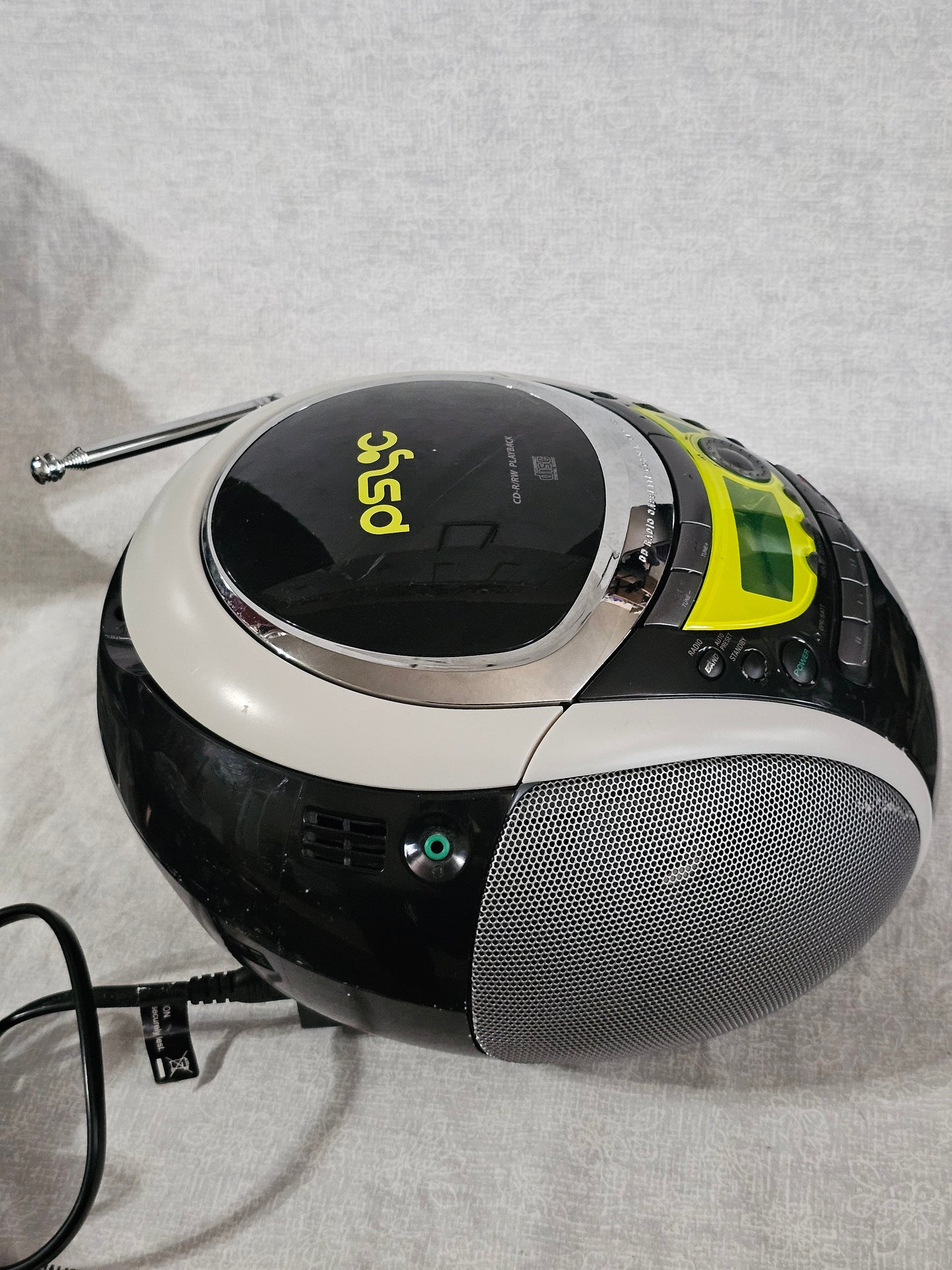 Sony PSYC CFD-E90 Boombox CD AM/FM Cassette AUX Remote Black/Yellow Mega Bass Portable Stereo System Tested Works Great Excellent Condition!