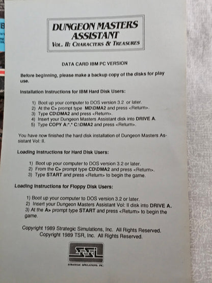 Dungeon Masters Assistant Volume II: Characters & Treasures IBM SSI 1988 - Vintage AD&D D&D DM Tool for IBM PC - Rare Collectible Software