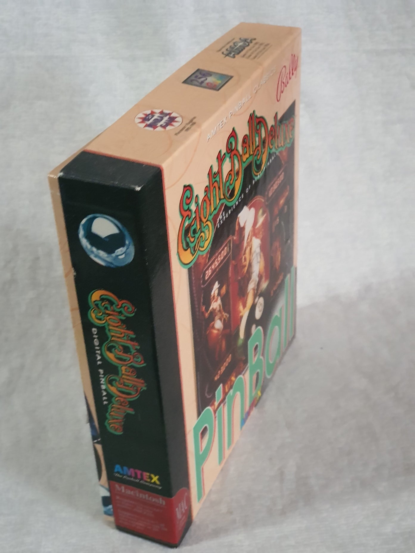 Bally Eight Ball Deluxe Pinball Game Amtex Broderbund MAC Apple Computer Big Box - 3 Diskettes, Pristine Registration Card Included Complete