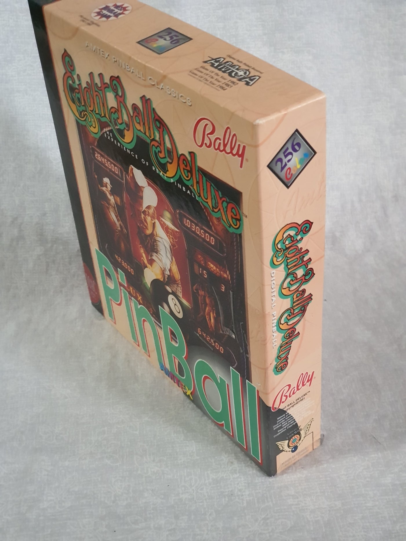 Bally Eight Ball Deluxe Pinball Game Amtex Broderbund MAC Apple Computer Big Box - 3 Diskettes, Pristine Registration Card Included Complete