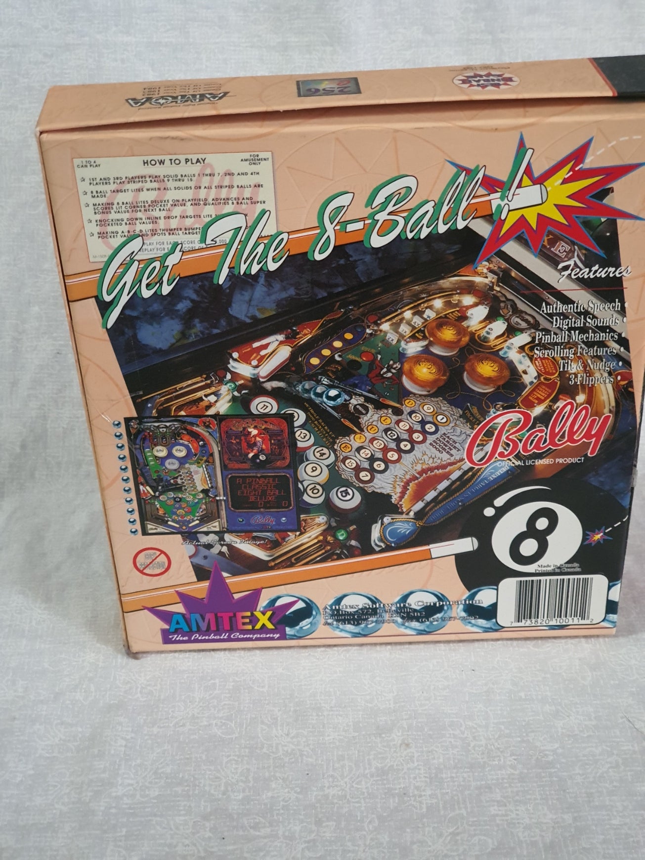 Bally Eight Ball Deluxe Pinball Game Amtex Broderbund MAC Apple Computer Big Box - 3 Diskettes, Pristine Registration Card Included Complete