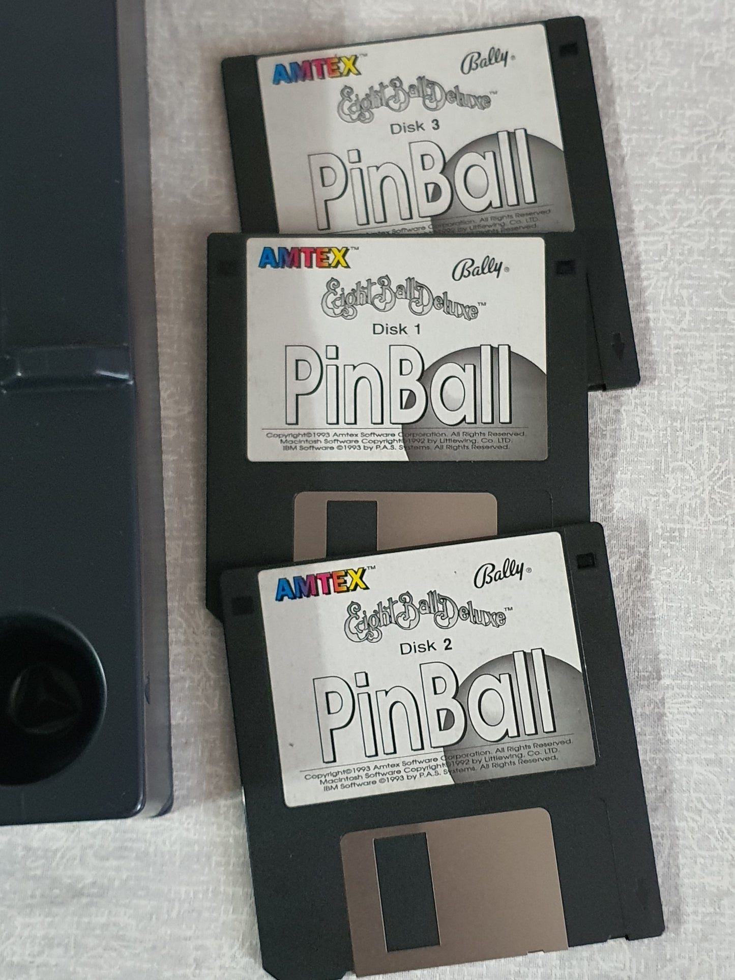 Bally Eight Ball Deluxe Pinball Game Amtex Broderbund MAC Apple Computer Big Box - 3 Diskettes, Pristine Registration Card Included Complete