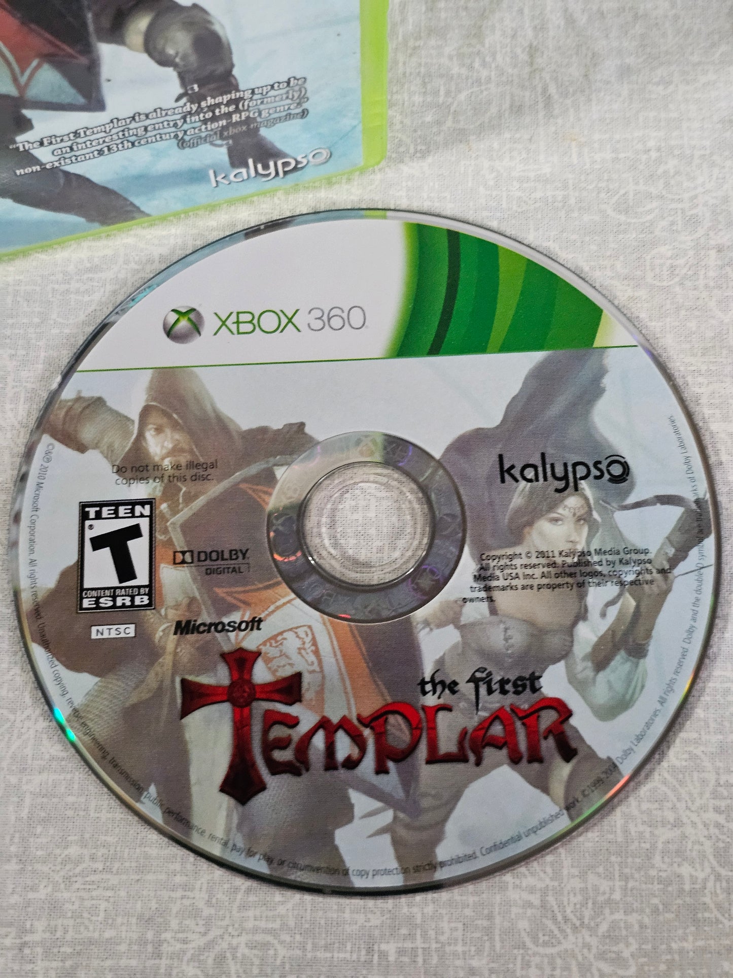 The First Templar Microsoft Xbox 360 2011 Disc Good Tested Case Good - Action Adventure Game - Co-op - Kalypso Media - No Manual