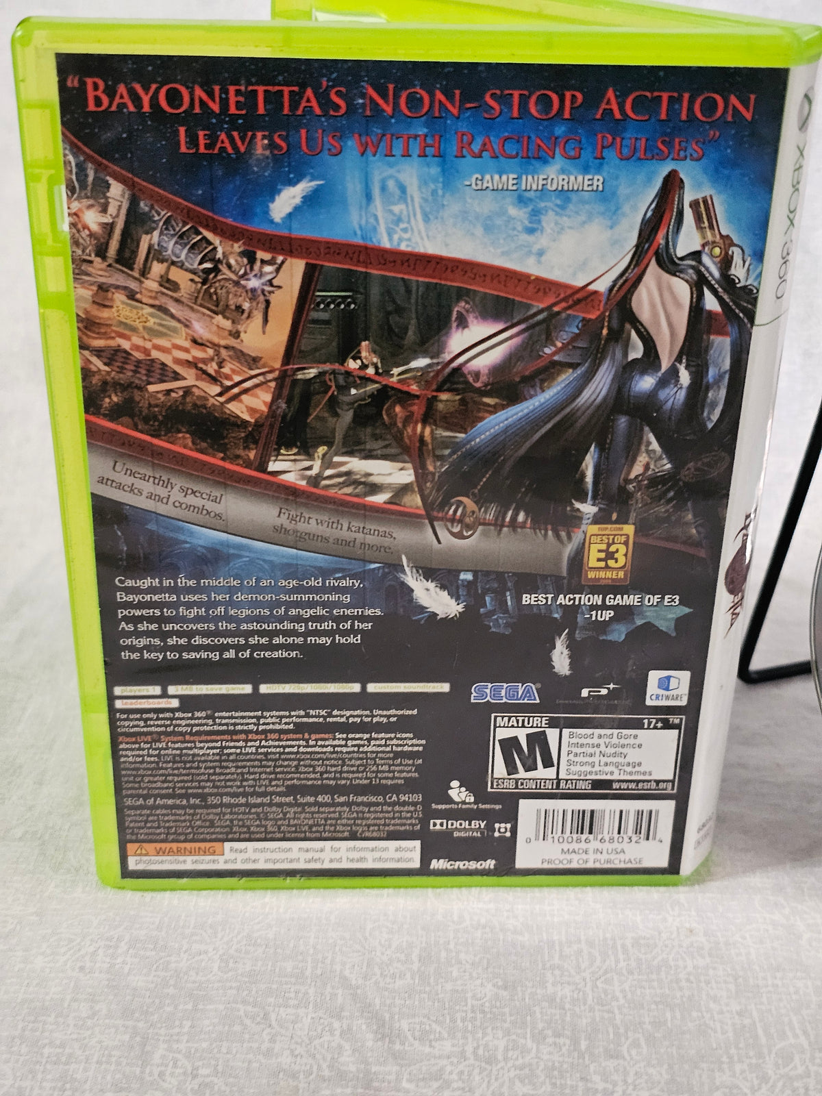 Bayonetta Xbox 360 2010 Disc Good Tested Action Game PlatinumGames Sega Witch Combat Hack Slash Collector NTSC Climax Umbra Heaven