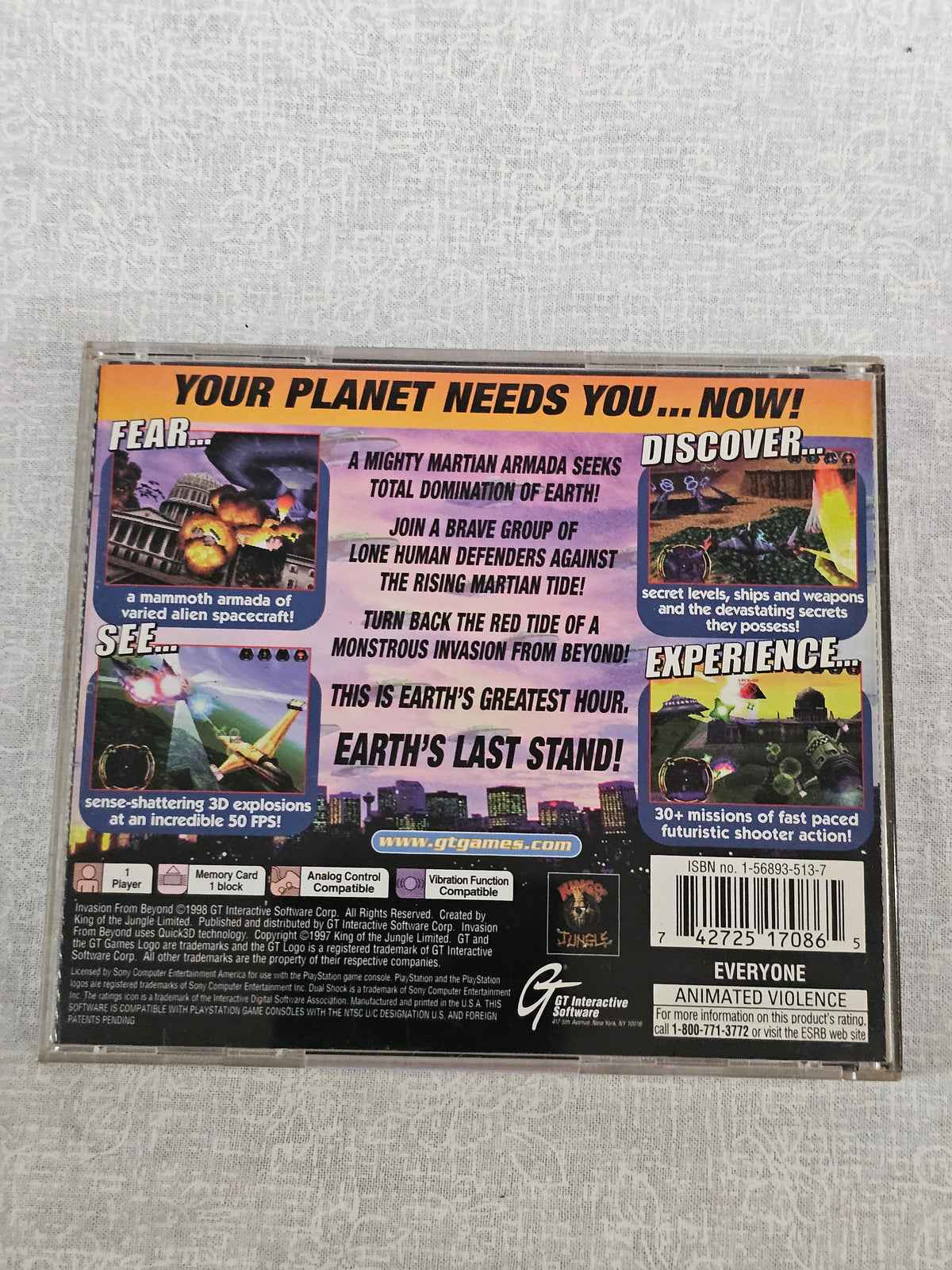 Invasion From Beyond PS1 PlayStation 1 Complete CIB Disc Good Tested Retro Game Sci Fi Shooter GT Interactive 1998 Collector Edition Box Manual