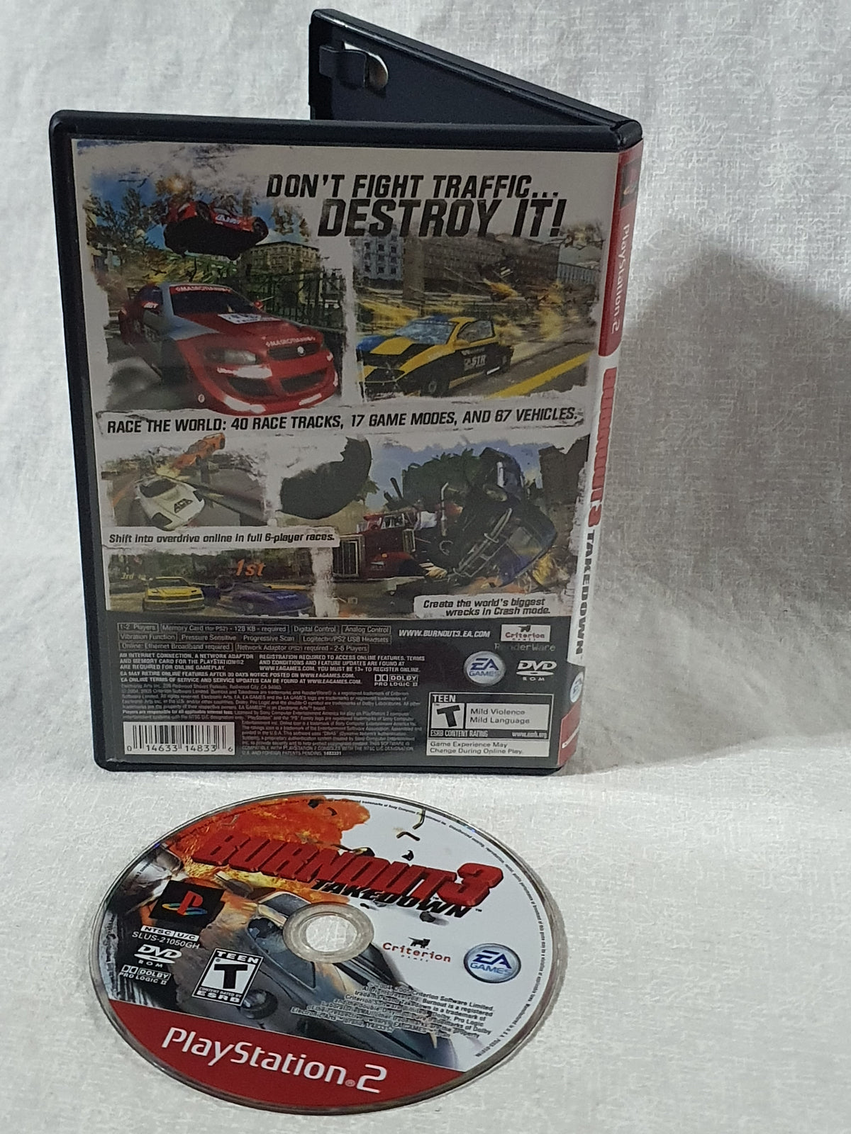 Burnout 3 Takedown Sony PlayStation 2 PS2 Tested Working Racing Game 2004 EA Criterion Crash Mode Collector Complete Red Label Greatest Hits