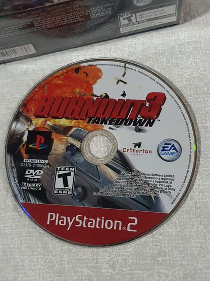 Burnout 3 Takedown Sony PlayStation 2 PS2 Tested Working Racing Game 2004 EA Criterion Crash Mode Collector Complete Red Label Greatest Hits