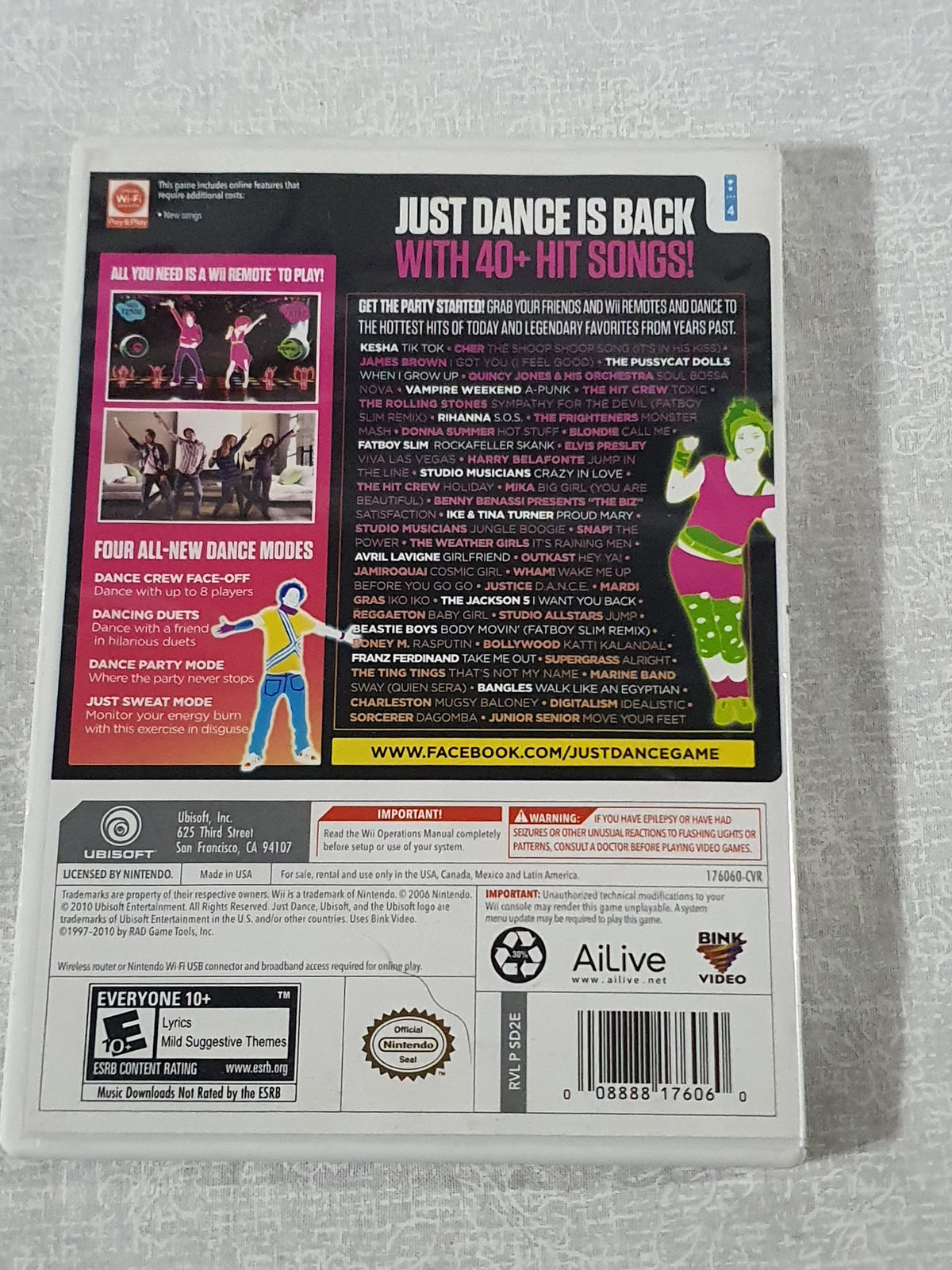 Just Dance 2 Wii Nintendo 2010 Party Game Disc Very Good Tested Ubisoft Sequel Rhythm Music Family Fun Collector Edition Complete Original Case