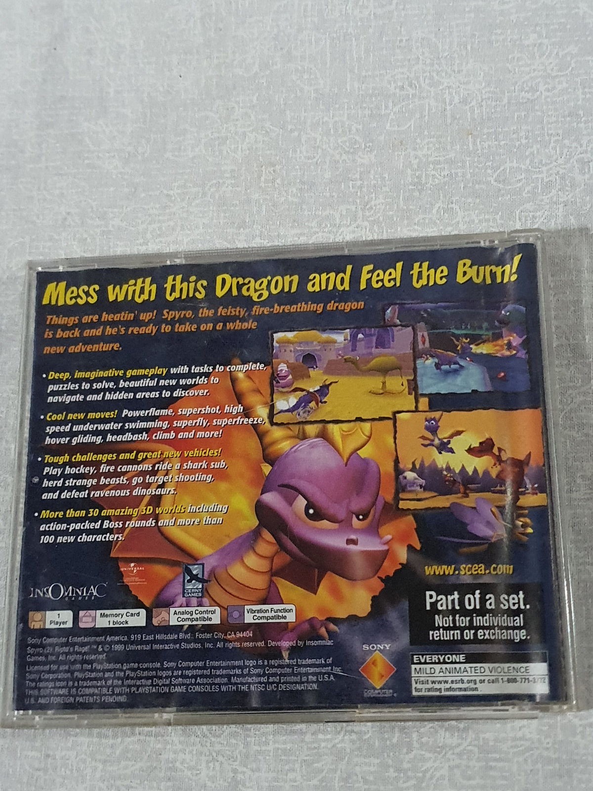 Spyro Year of the Dragon PS1 PlayStation 1 Very Good Disc Tested Working 2000 Insomniac Platformer Original Game Case Classic