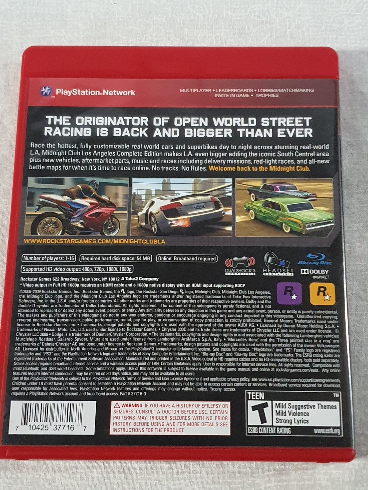 Midnight Club: Los Angeles Complete Edition PS3 Sony PlayStation 3 2009 Very Good