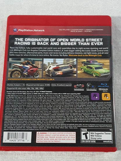 Midnight Club: Los Angeles Complete Edition PS3 Sony PlayStation 3 2009 Very Good