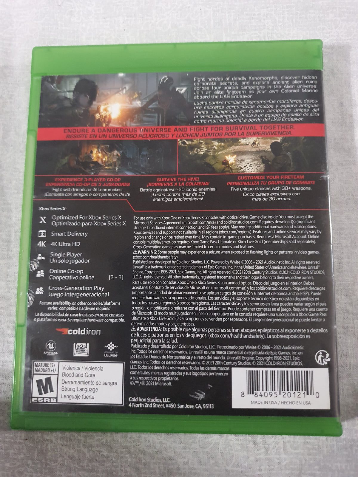 Aliens Fireteam Elite Xbox One Series X Game Very Good Tested Sci-Fi Shooter Complete Collector Cold Iron 2021 Co-op Survival Horror Original