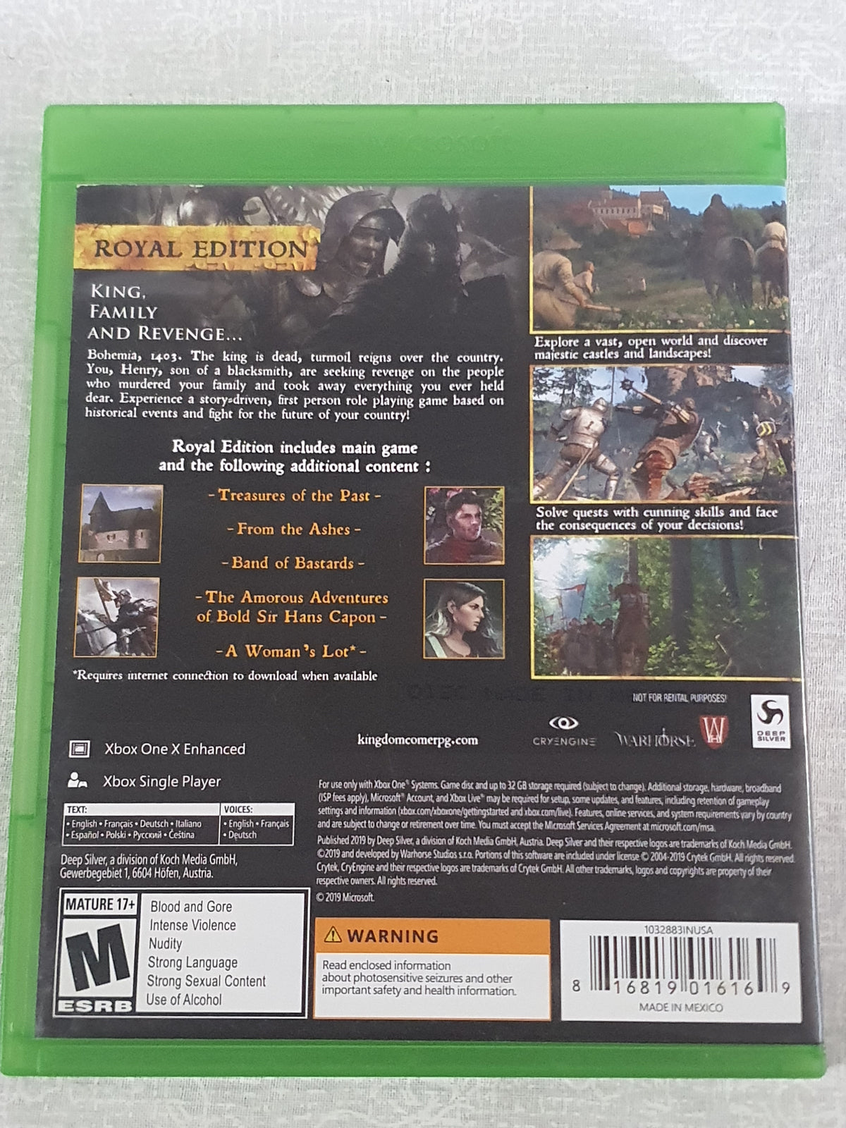 Kingdom Come Deliverance Royal Edition Microsoft Xbox One Complete Medieval Open World RPG Warhorse Very Good CIB Tested