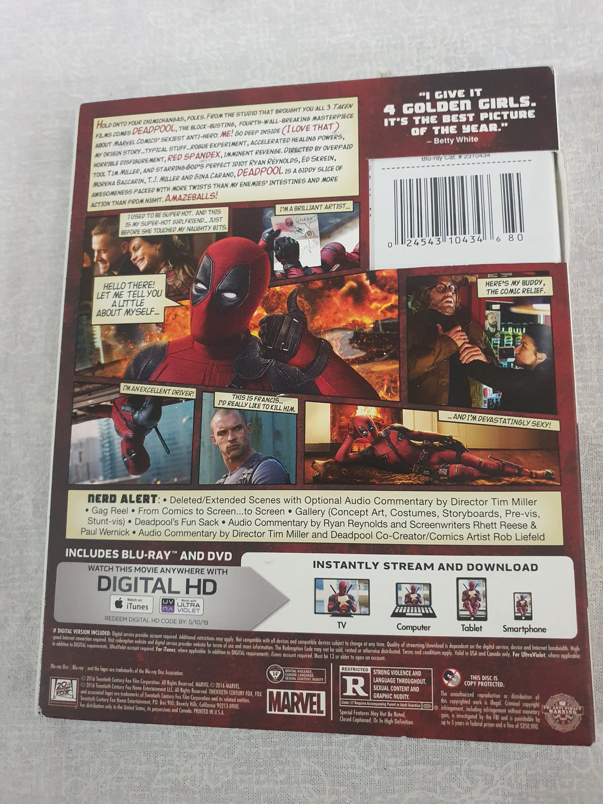 Deadpool Blu-ray DVD 2016 2 Disc Slipcover Ryan Reynolds Marvel Superhero Action Comedy Uncut Original Fox X-Men Antihero