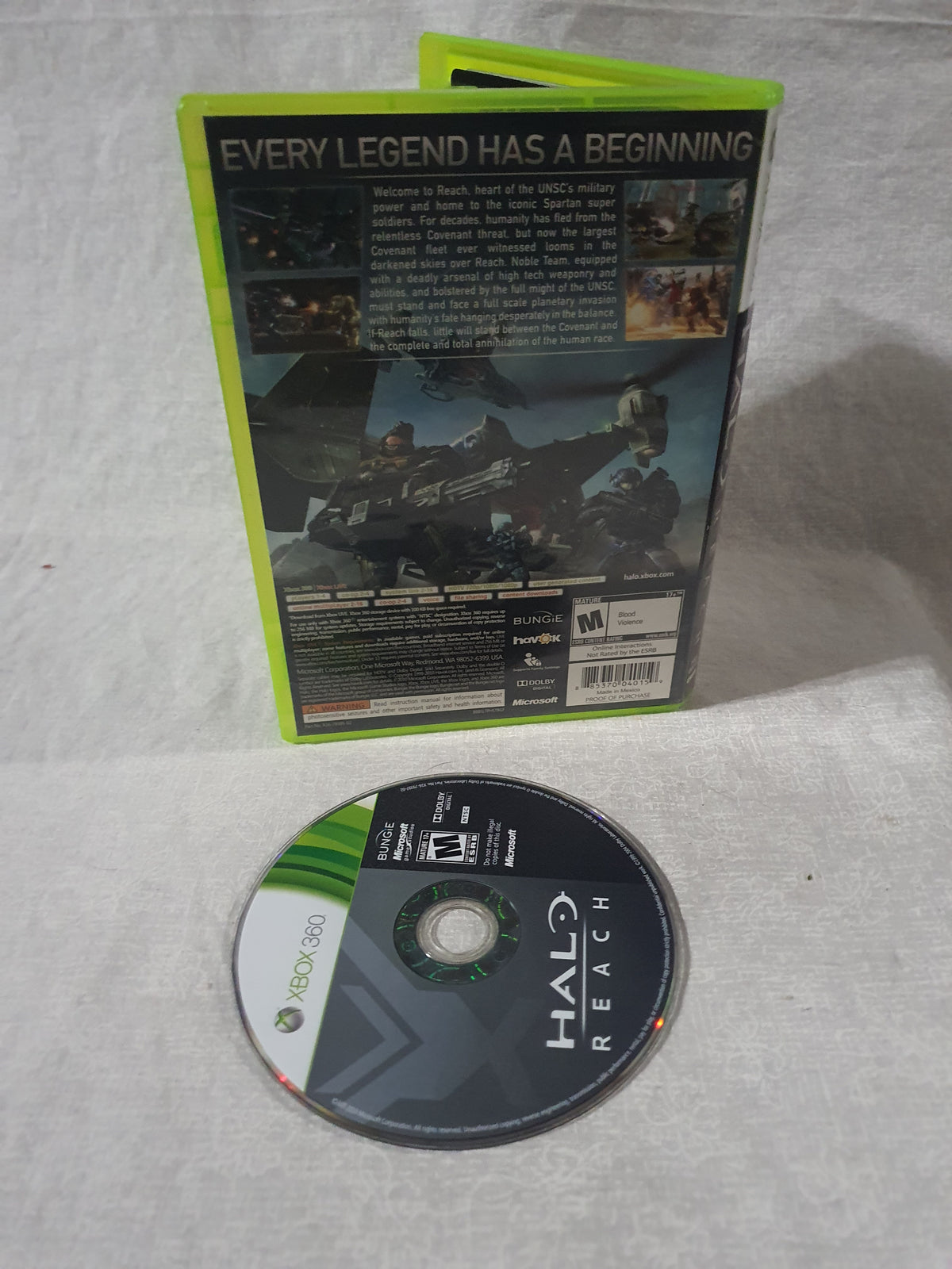 Halo Reach Xbox 360 Complete Case Disc Manual Bungie Microsoft Game Studios Mature Shooter NTSC