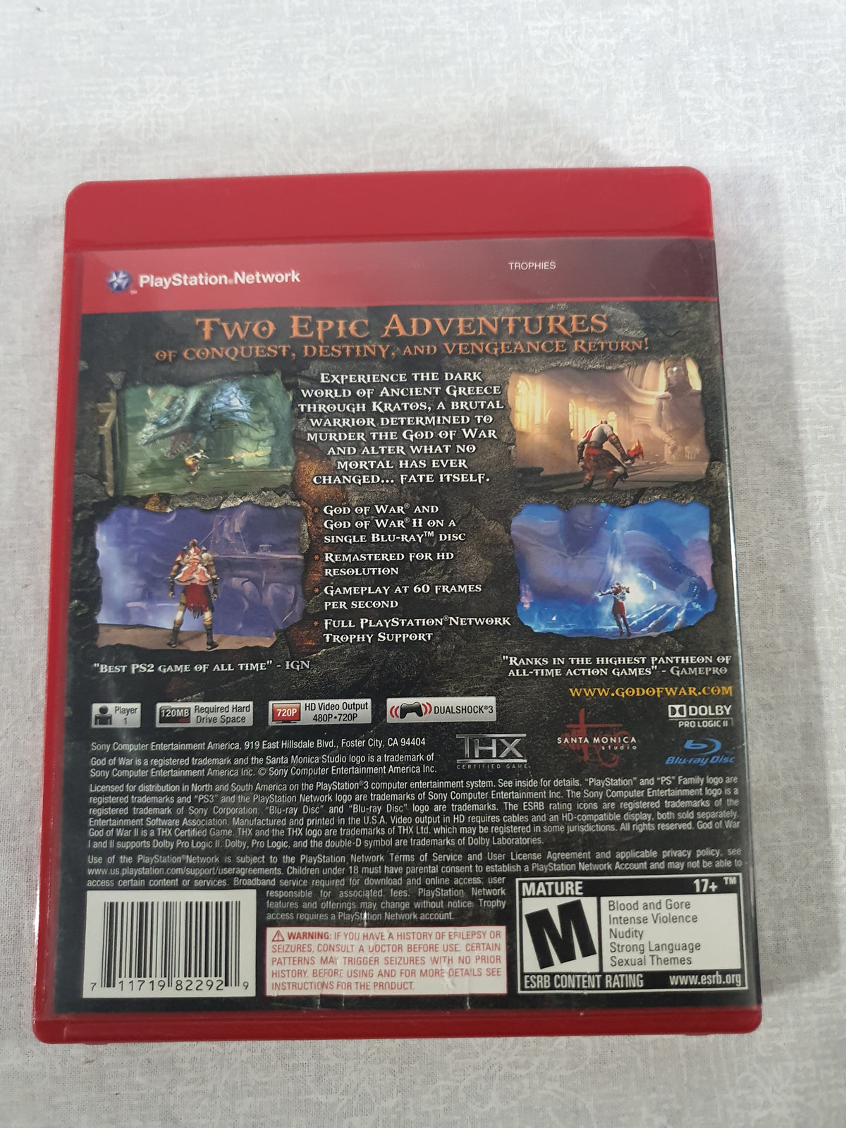 God of War Collection PS3 Greatest Hits Two Games God of War 1 and 2 Remastered Case Disc Manual Sony Santa Monica