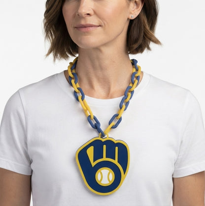 Milwaukee Brewers Hype Chain Blue Yellow Big Chain Necklace MLB Baseball Fan Pendant Game Day