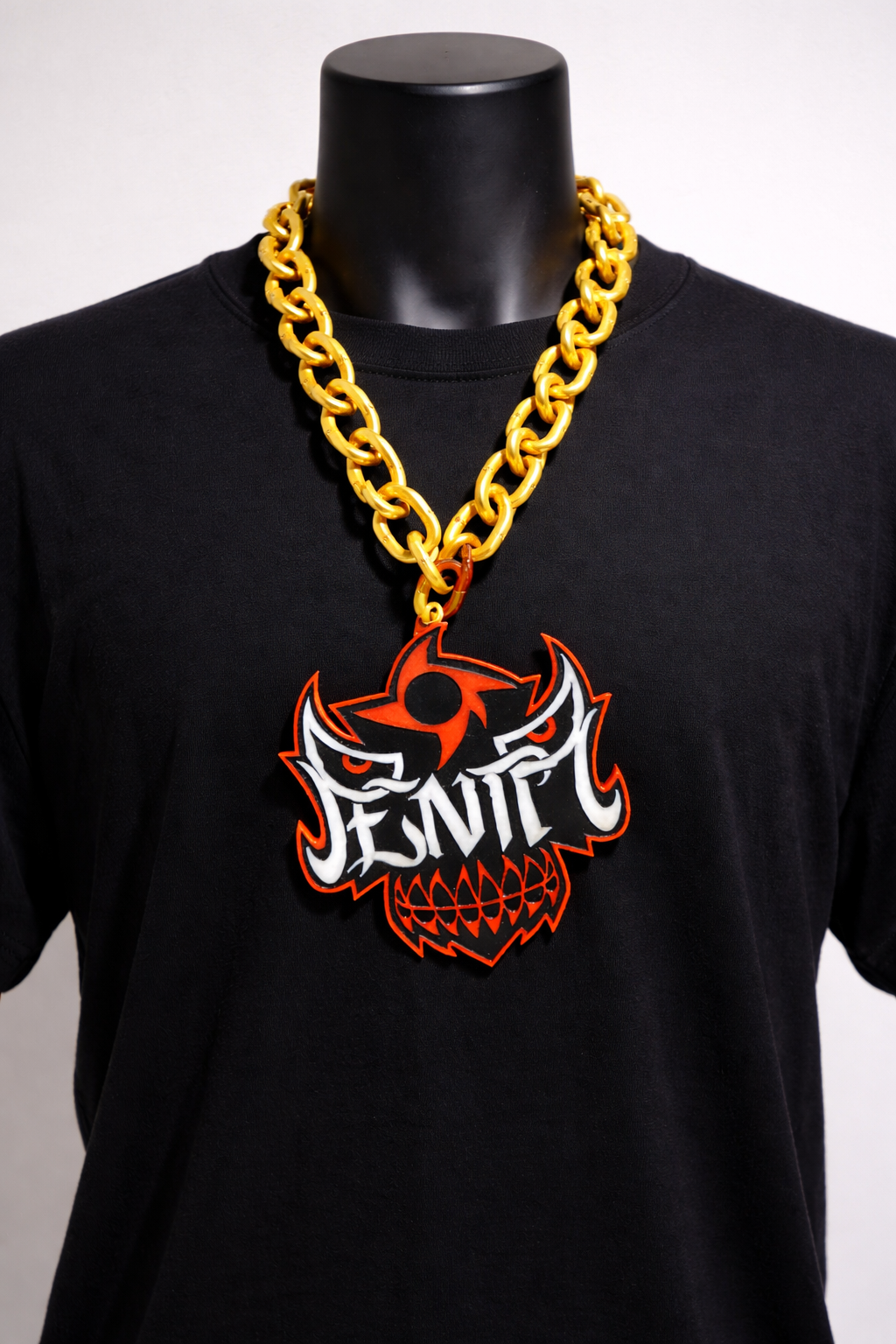 Gold Penta Lucha Mask WWE Wrestling Logo Necklace Chain 32" Raised Letters
