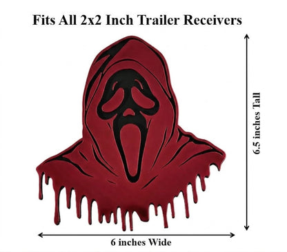Ghost Trailer Hitch Plug Scream Mask Truck Receiver Cover Cap Horror Movie Decor Fits Standard 2 Inch Receivers For Truck SUV Jeep Fans - Bloody Red