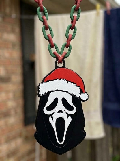 Ghost Face Santa Hat Chain Necklace Scream Mask Christmas Horror Pendant Red Green Link Holiday Jewelry