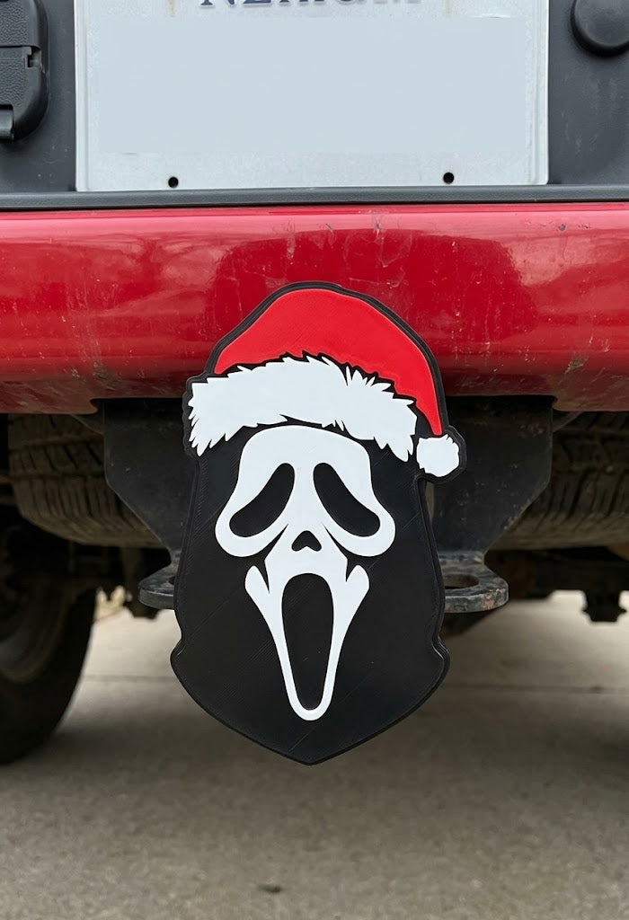 Ghost Face Trailer Hitch Plug Scream Mask Christmas Truck Receiver Cap Santa Horror Accessory Gift Black