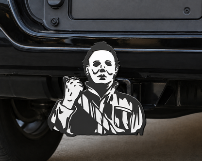 Michael Myers 6x6 Inch Emblem Black Halloween Trailer Hitch Cover 2" Receiver Towing Plug Cap - Horror Truck Hitch Cap