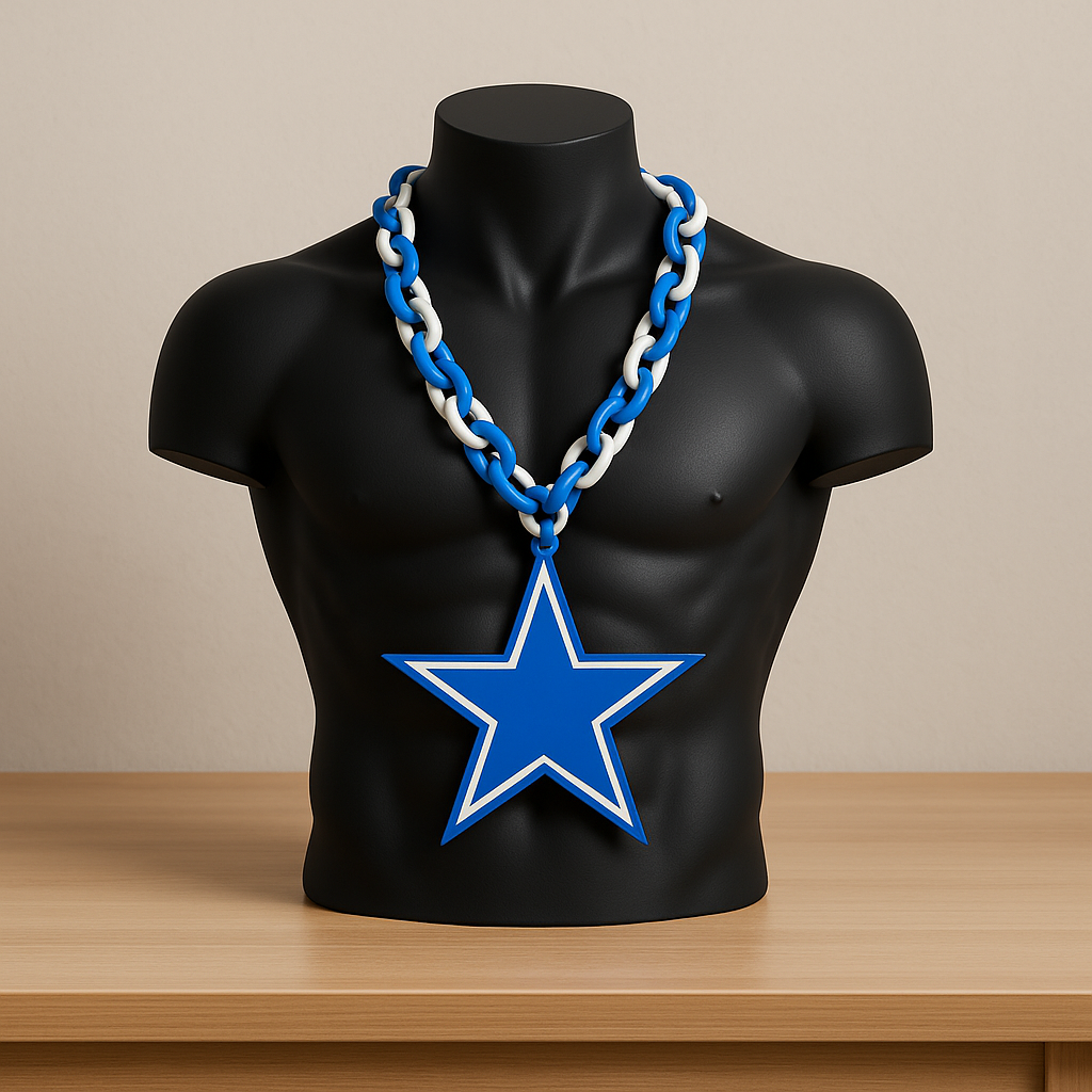 Dallas Cowboys 8x5 Custom Blue Pendant Chain New Jumbo Size Plastic 32" Necklace