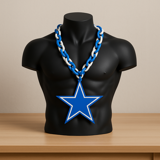 Dallas Cowboys 8x5 Custom Blue Pendant Chain New Jumbo Size Plastic 32" Necklace