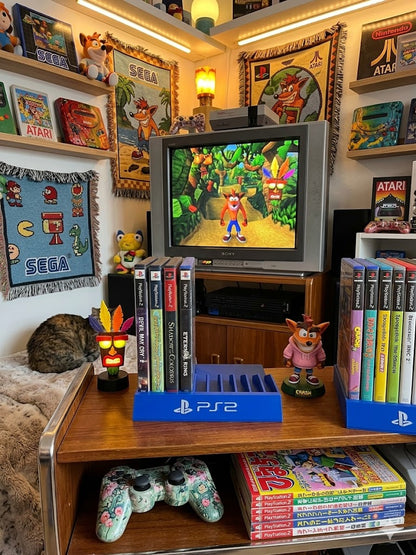 Blue PlayStation Holder Holds 10 Games Sony Game Storage Display PS2 Desktop DVD