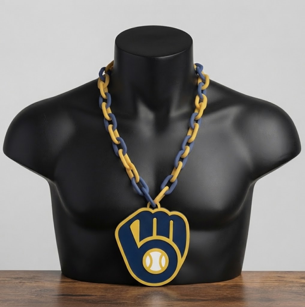 Milwaukee Brewers Hype Chain Blue Yellow Big Chain Necklace MLB Baseball Fan Pendant Game Day