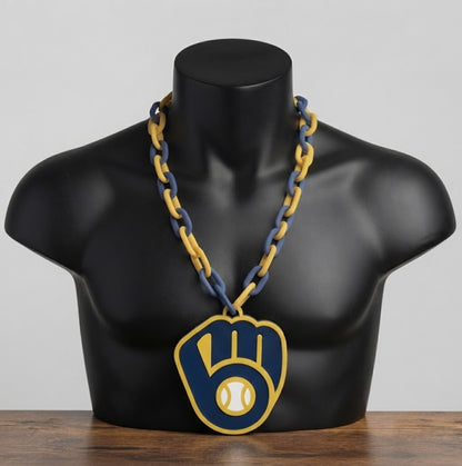 Milwaukee Brewers Hype Chain Blue Yellow Big Chain Necklace MLB Baseball Fan Pendant Game Day