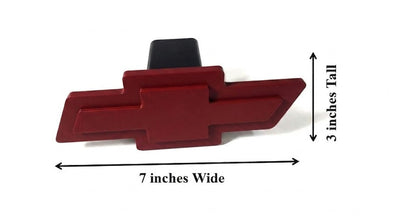 Red Chevrolet logo with measurements on a white background