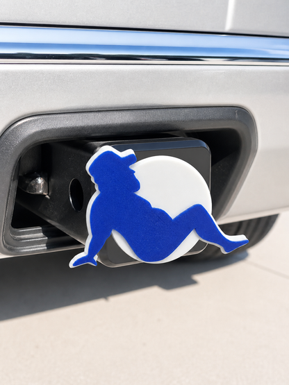 Blue Mudflap Fat Guy Trucker Symbol Trailer Hitch Receiver Cover Plug 2" Receiver New Compatible With Ford Dodge Jeep Ram Chevy Nissan Honda Universal Truck SUV Models 2x2