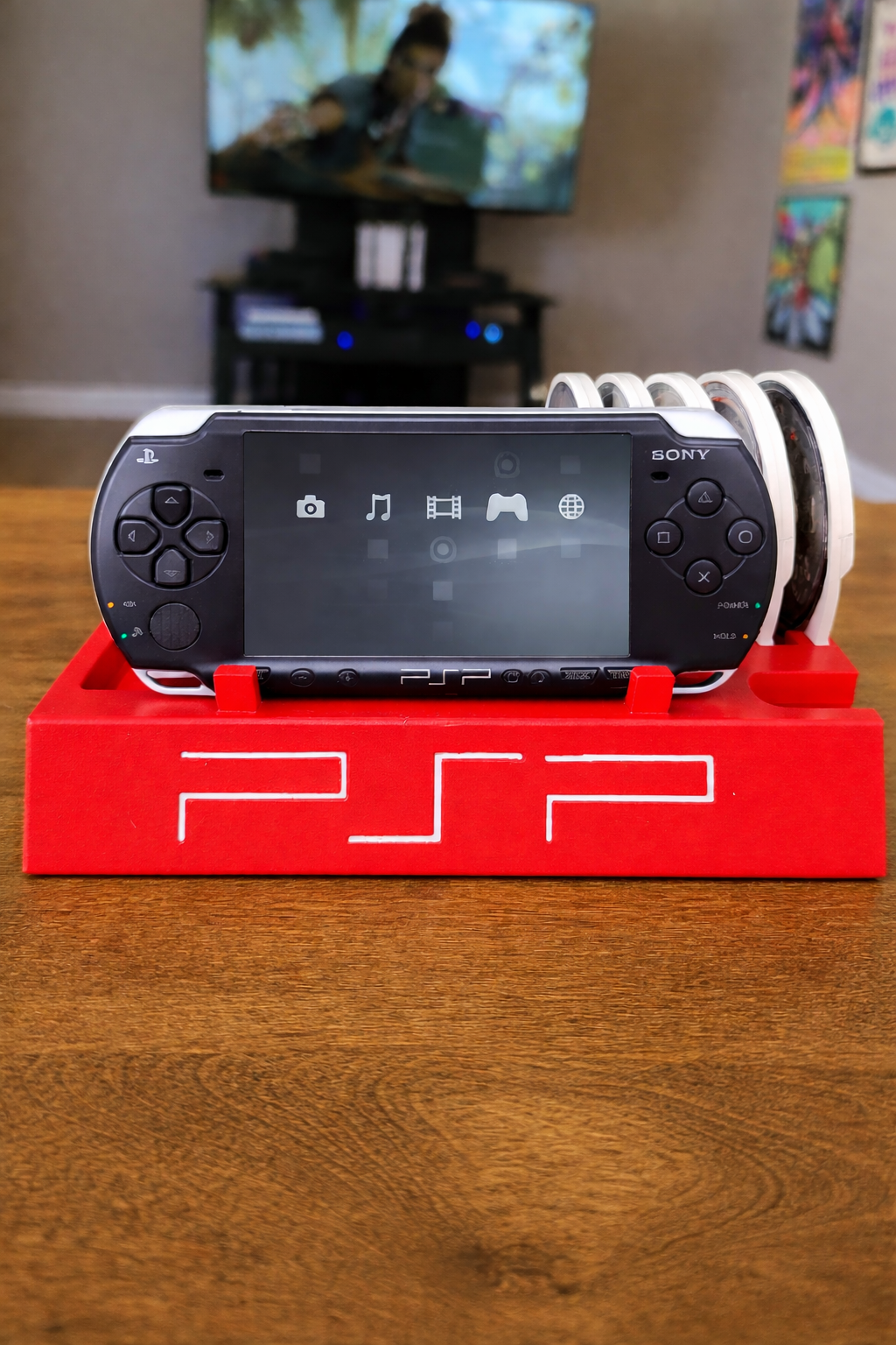 Radiant Red Sony PSP 2000/3000 Display Stand With PSP Game Holder Rack Storage