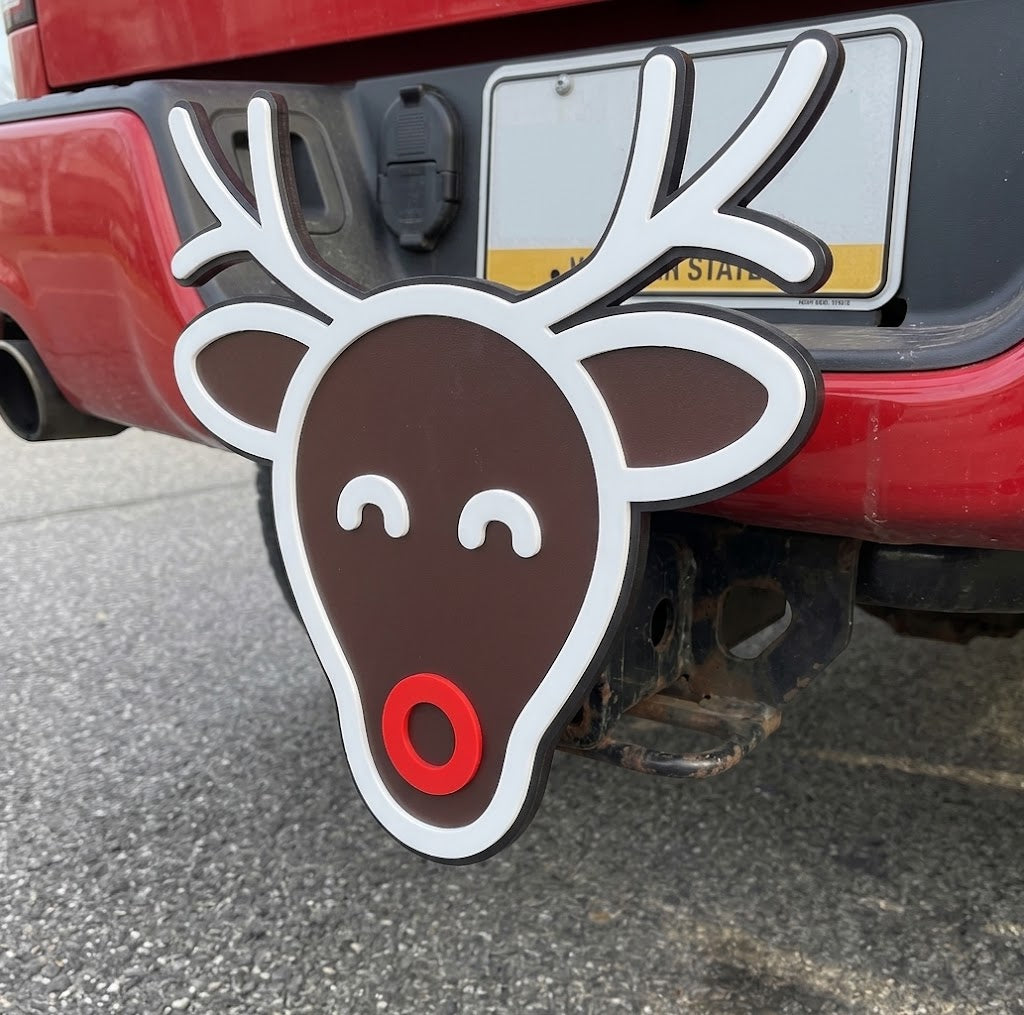 Rudolph Reindeer Trailer Hitch Cover Christmas Holiday Red Nose Reindeer Tow Hitch Cap Truck Decor WHT