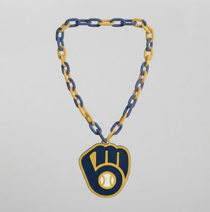 Milwaukee Brewers Hype Chain Blue Yellow Big Chain Necklace MLB Baseball Fan Pendant Game Day