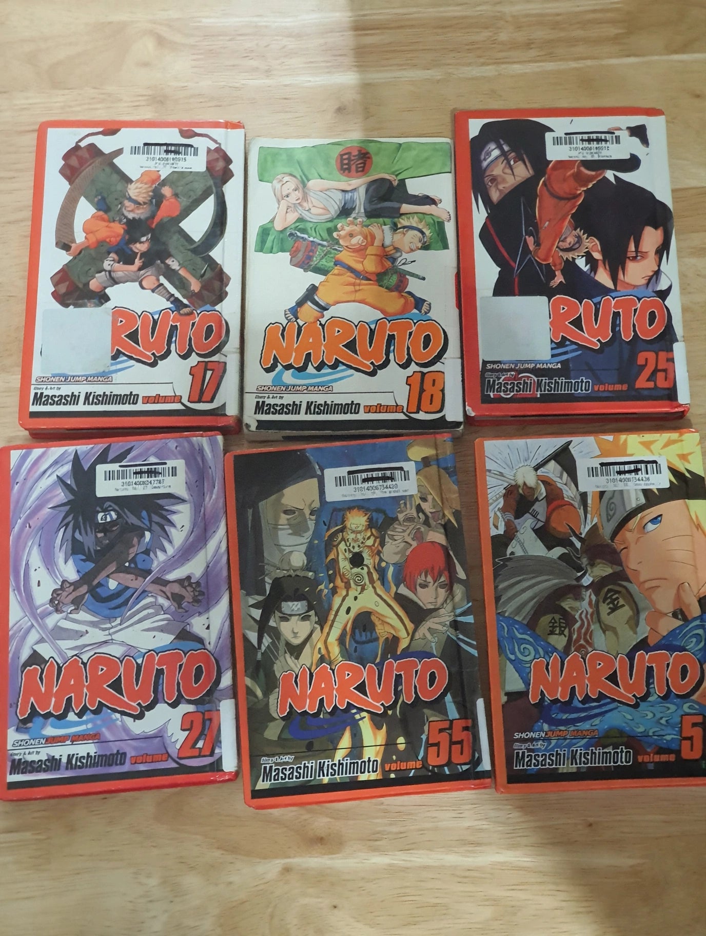 Naruto Manga Mixed Bundle Lot of Volume 17, 18, 25, 27, 55, 56 Hardcover Ex-Lib