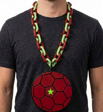 Morocco FIFA World Cup Hype Chain 2026 – 32" Soccer Football Fan Necklace, 8" Atlas Lions Emblem Red Green National Team Gear