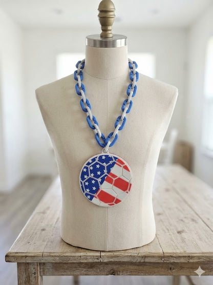 in – 8" Pendant 32" ChaiUSA Flag Soccer Ball Hype Chan Stars and Stripes FIFA World Cup Necklace for USMNT USWNT Fans Gifts