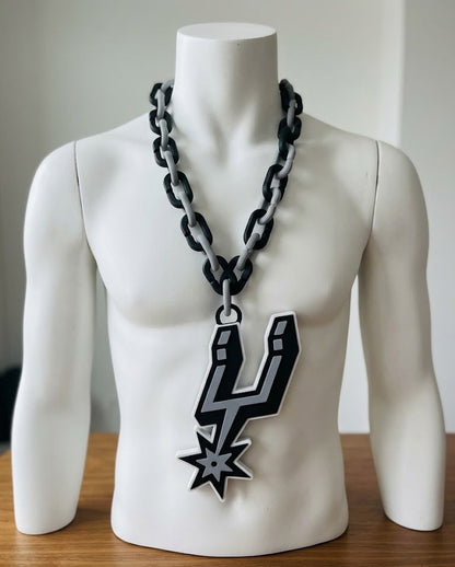 San Antonio Spurs Basketball Playoff Hype Chain – 8" Pendant 32" Chain NBA Fan Necklace for Spurs Nation Black and Gray