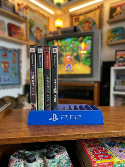 Blue PlayStation Holder Holds 10 Games Sony Game Storage Display PS2 Desktop DVD