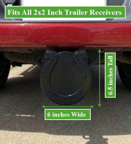 Horseshoe Trailer Hitch Cover Black Western Tow Hitch Cap for Cowboys Ranchers Farmers Truck Accessory - For 2 by 2 Inch Receiver - 6 by 6 Inch Emblem - Plastic