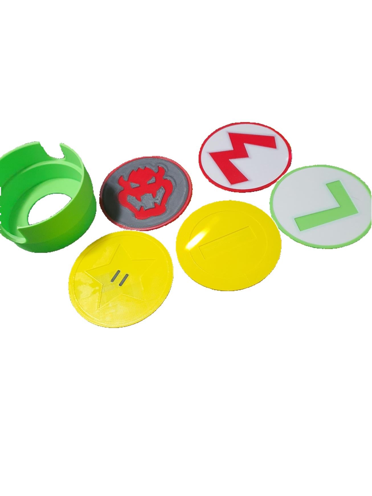 Mario bros Luigi Coaster Set For Video Game Room Table Top Desk Warp Pipe Holder 5 Piece