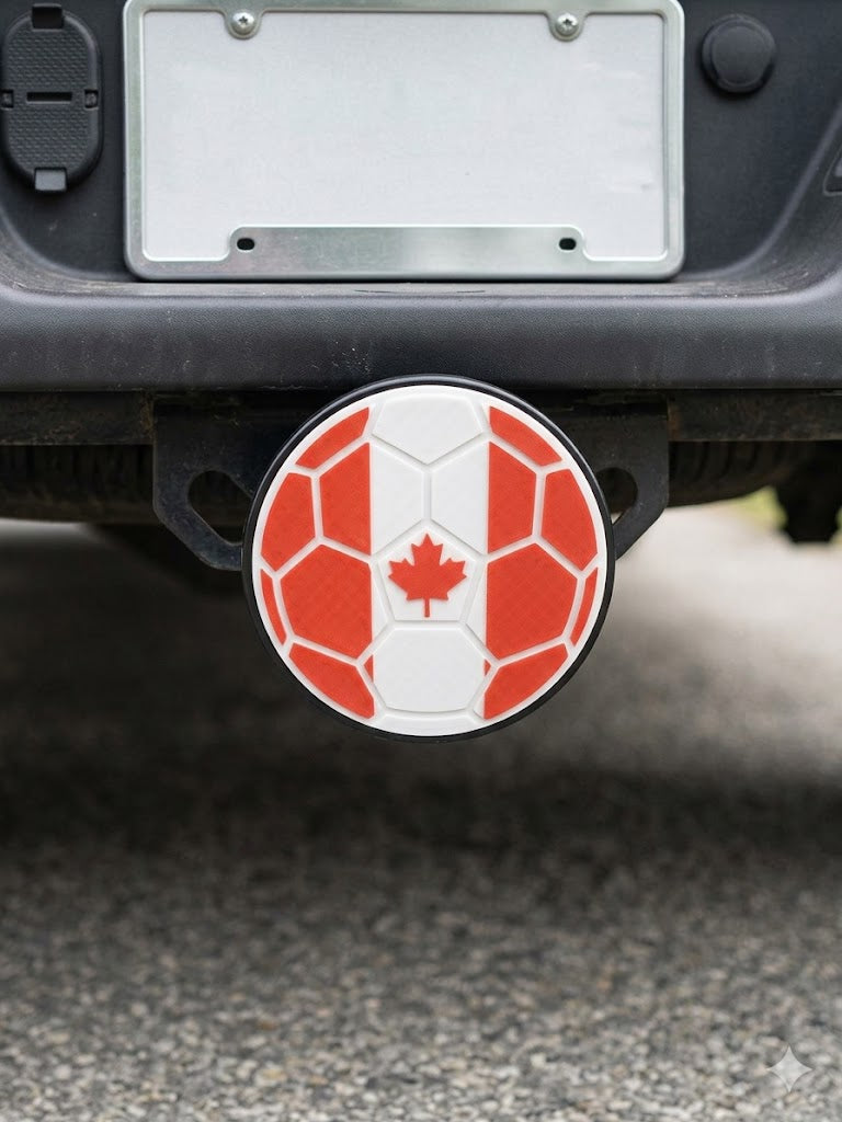 Canada Flag Maple Leaf Soccer Hitch Cover - FIFA World Cup Fan Trailer Hitch Protector | Canadian Soccer Truck Accessory for Tailgates