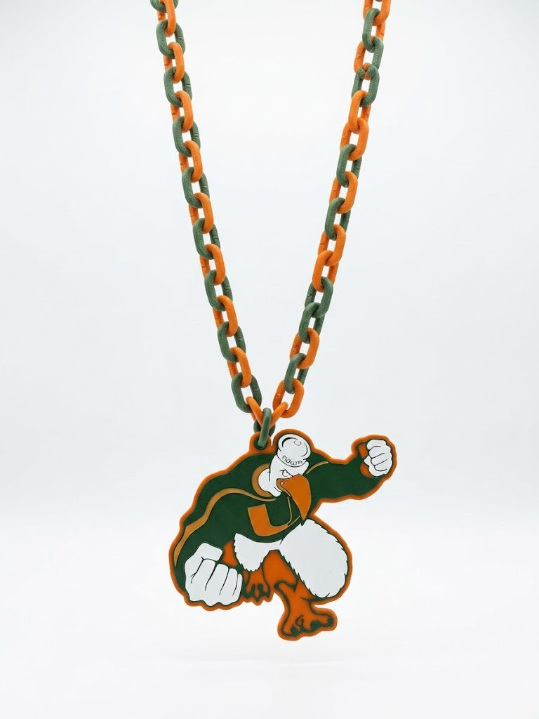 Miami Hurricanes Hype Art Chain Pendant 32 Inch Necklace Sebastian Ibis Football Canes Game Day Fan