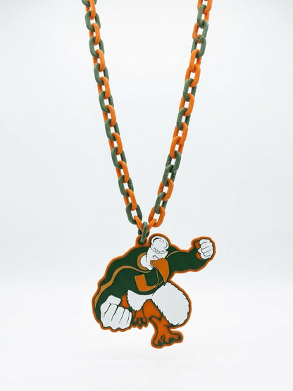 Miami Hurricanes Hype Art Chain Pendant 32 Inch Necklace Sebastian Ibis Football Canes Game Day Fan