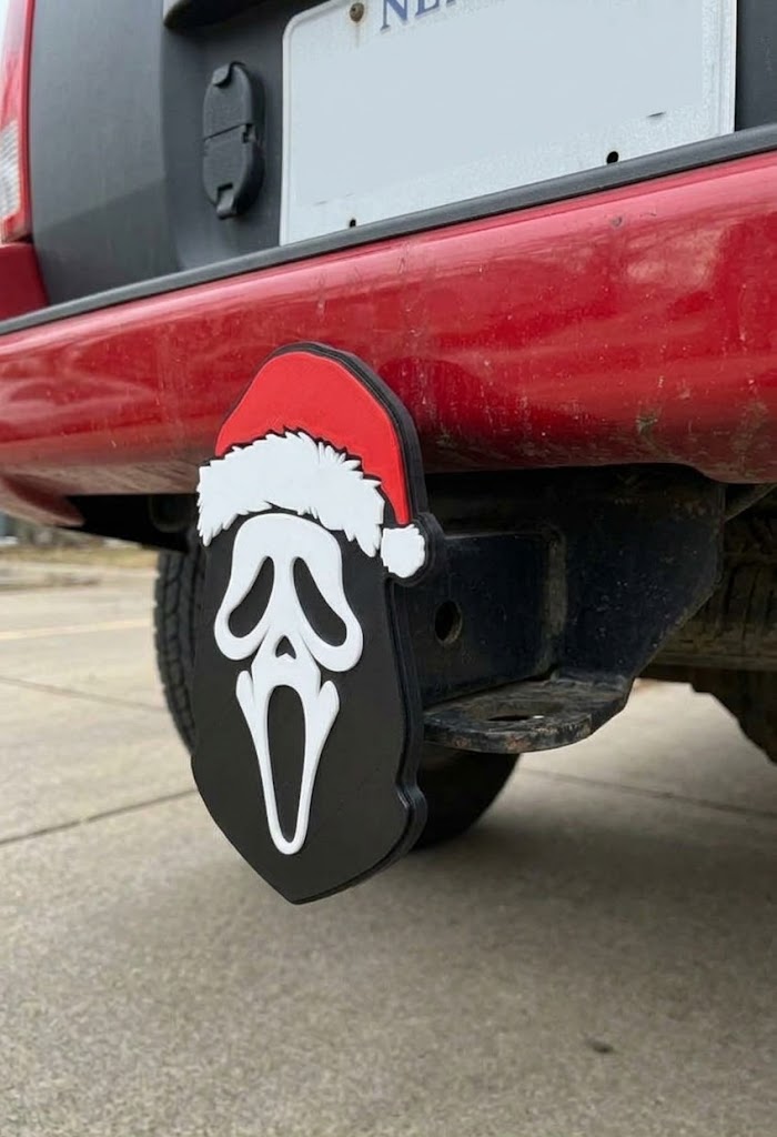 Ghost Face Trailer Hitch Plug Scream Mask Christmas Truck Receiver Cap Santa Horror Accessory Gift Black
