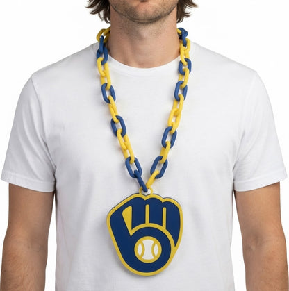 Milwaukee Brewers Hype Chain Blue Yellow Big Chain Necklace MLB Baseball Fan Pendant Game Day